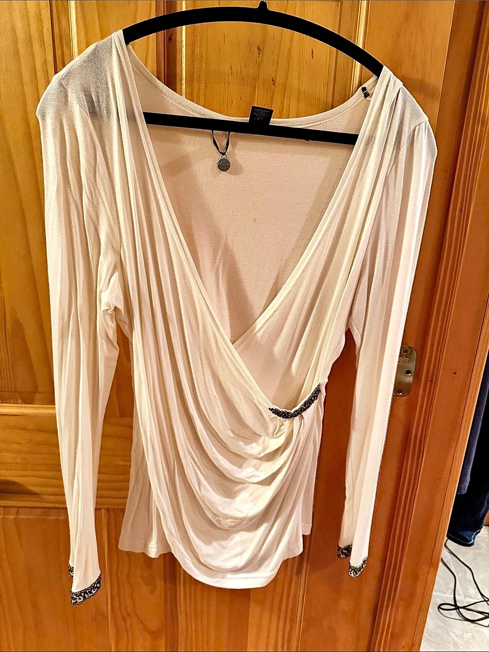 BKE Draped Long Sleeve Top in White